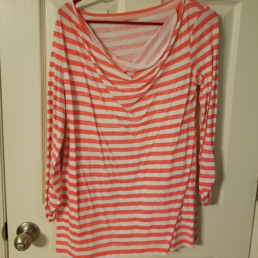 Gap Maternity Coral Striped 3/4 Sleeve Cowl Neck